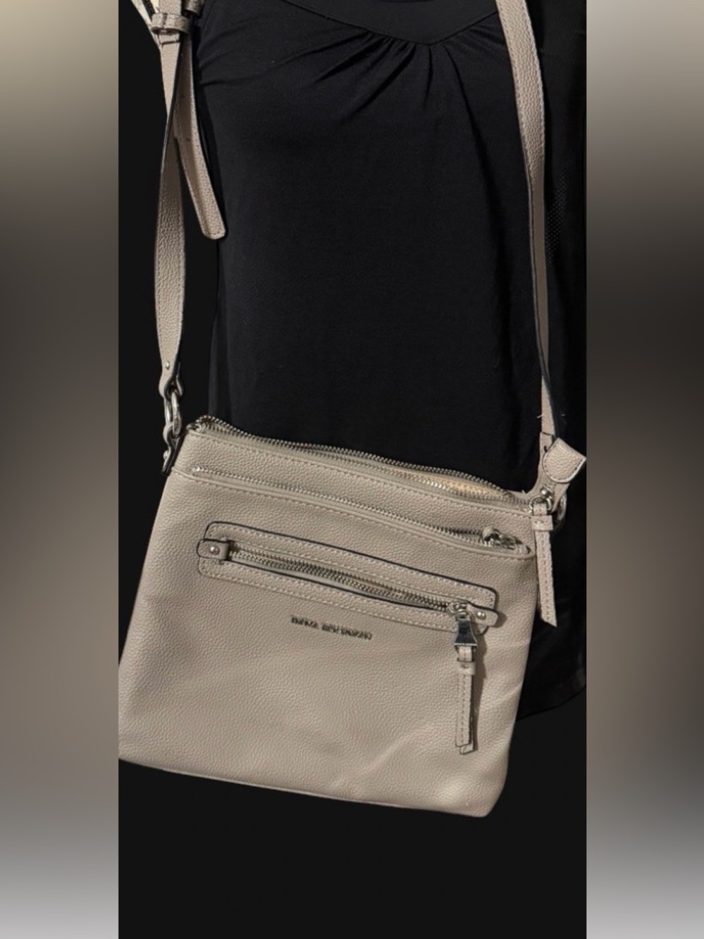 Dana Buchman Light Beige Crossbody Bag with Multiple Zip Pockets